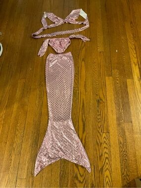 Pink Shimmery Mermaid Costume Set - Bikini Top, Tail & Fin